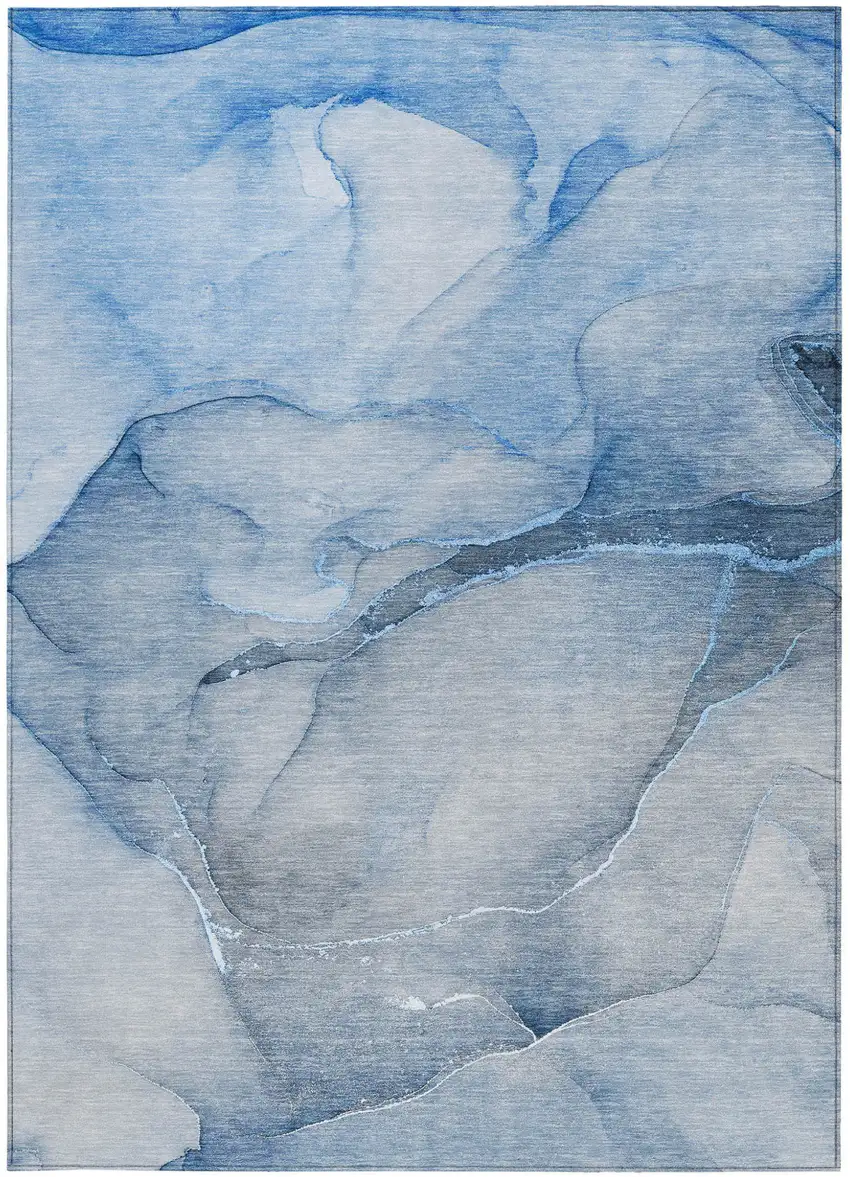 Blue Abstract Washable Non Skid Indoor Outdoor Area Rug Photo 4
