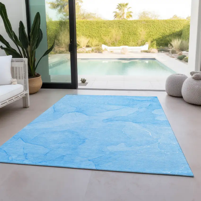 Blue Abstract Washable Non Skid Indoor Outdoor Area Rug Photo 9