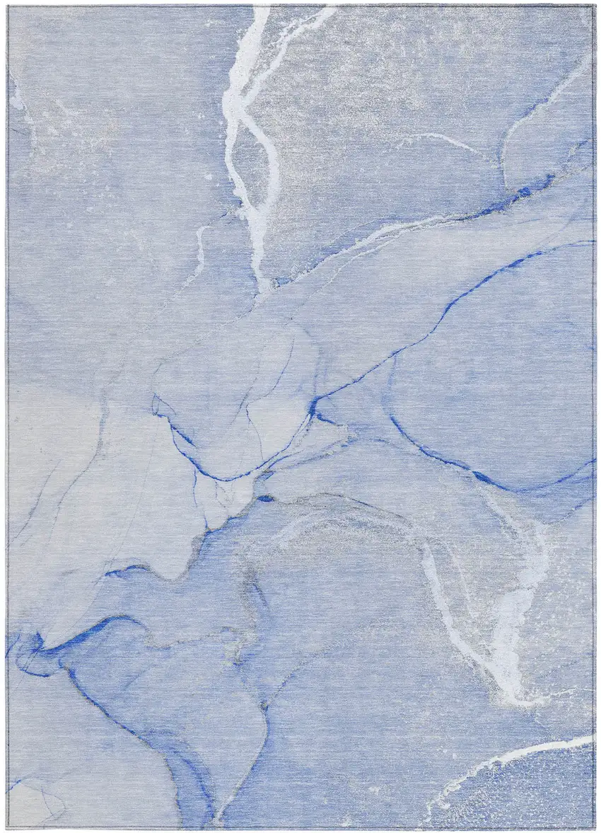 Blue Abstract Washable Non Skid Indoor Outdoor Area Rug Photo 4