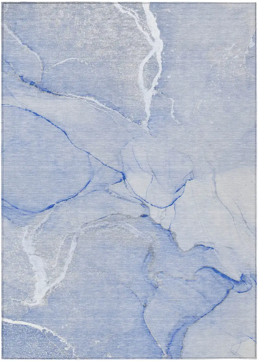 Blue Abstract Washable Non Skid Indoor Outdoor Area Rug Photo 2