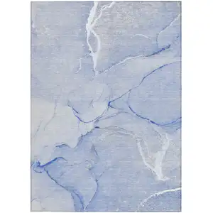 Photo of Blue Abstract Washable Non Skid Indoor Outdoor Area Rug