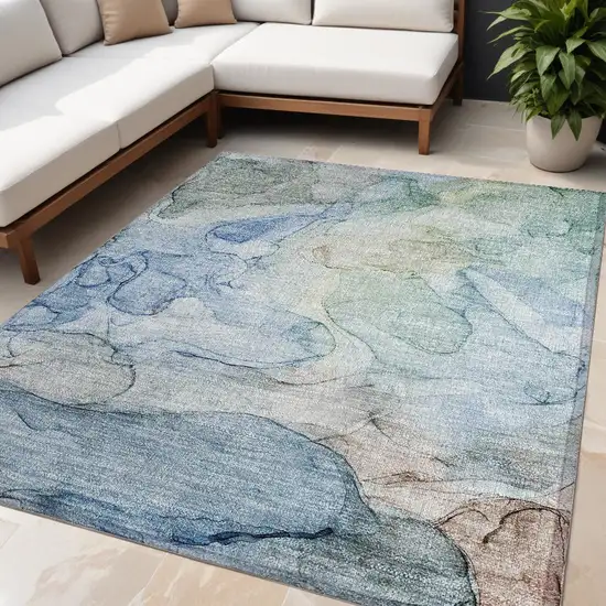 Blue Abstract Washable Non Skid Indoor Outdoor Area Rug Photo 1
