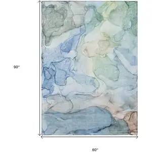 Photo of Blue Abstract Washable Non Skid Indoor Outdoor Area Rug