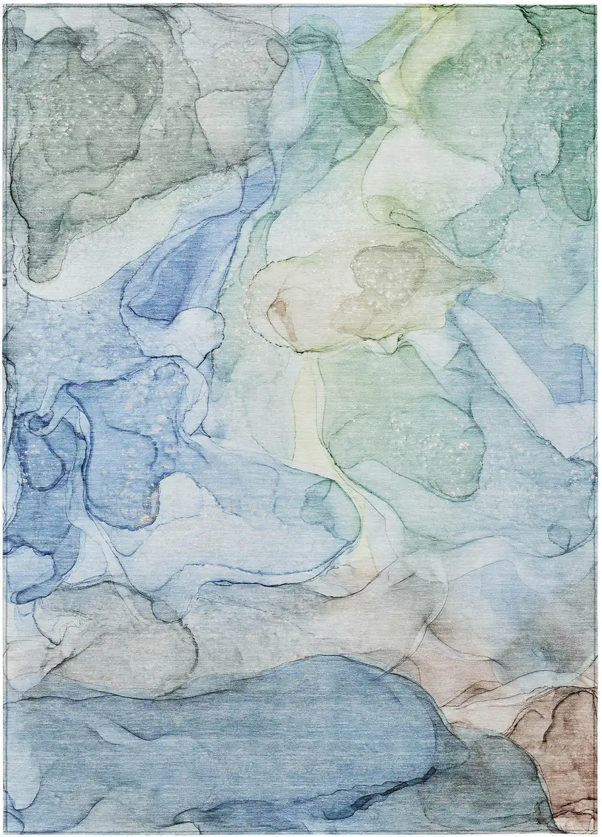 Blue Abstract Washable Non Skid Indoor Outdoor Area Rug Photo 2