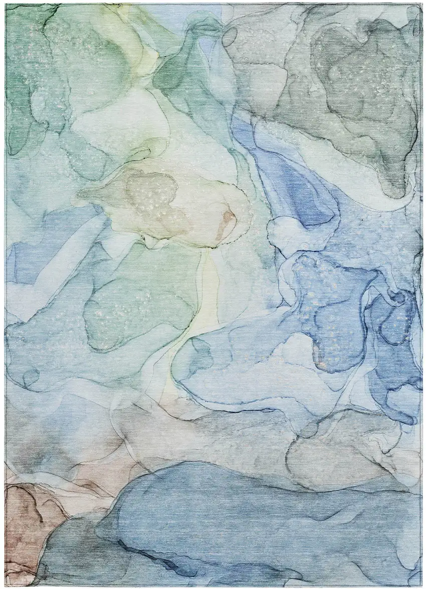 Blue Abstract Washable Non Skid Indoor Outdoor Area Rug Photo 5
