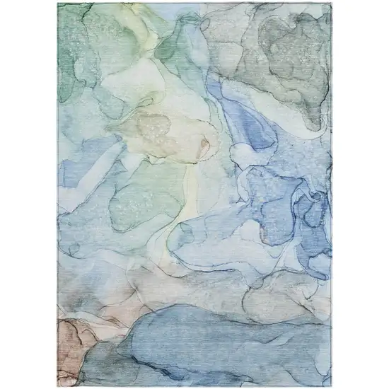 Blue Abstract Washable Non Skid Indoor Outdoor Area Rug Photo 5