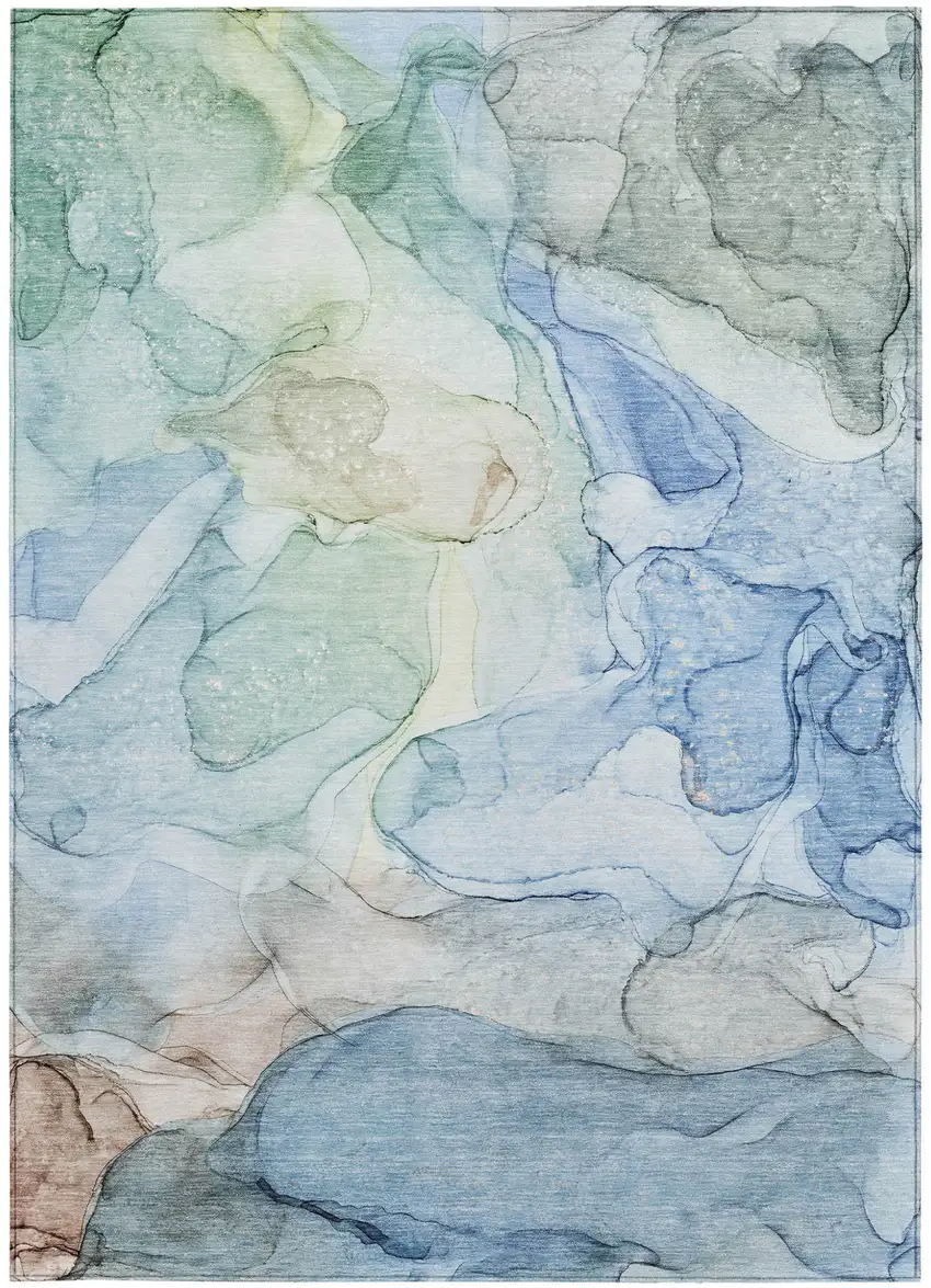 Blue Abstract Washable Non Skid Indoor Outdoor Area Rug Photo 5