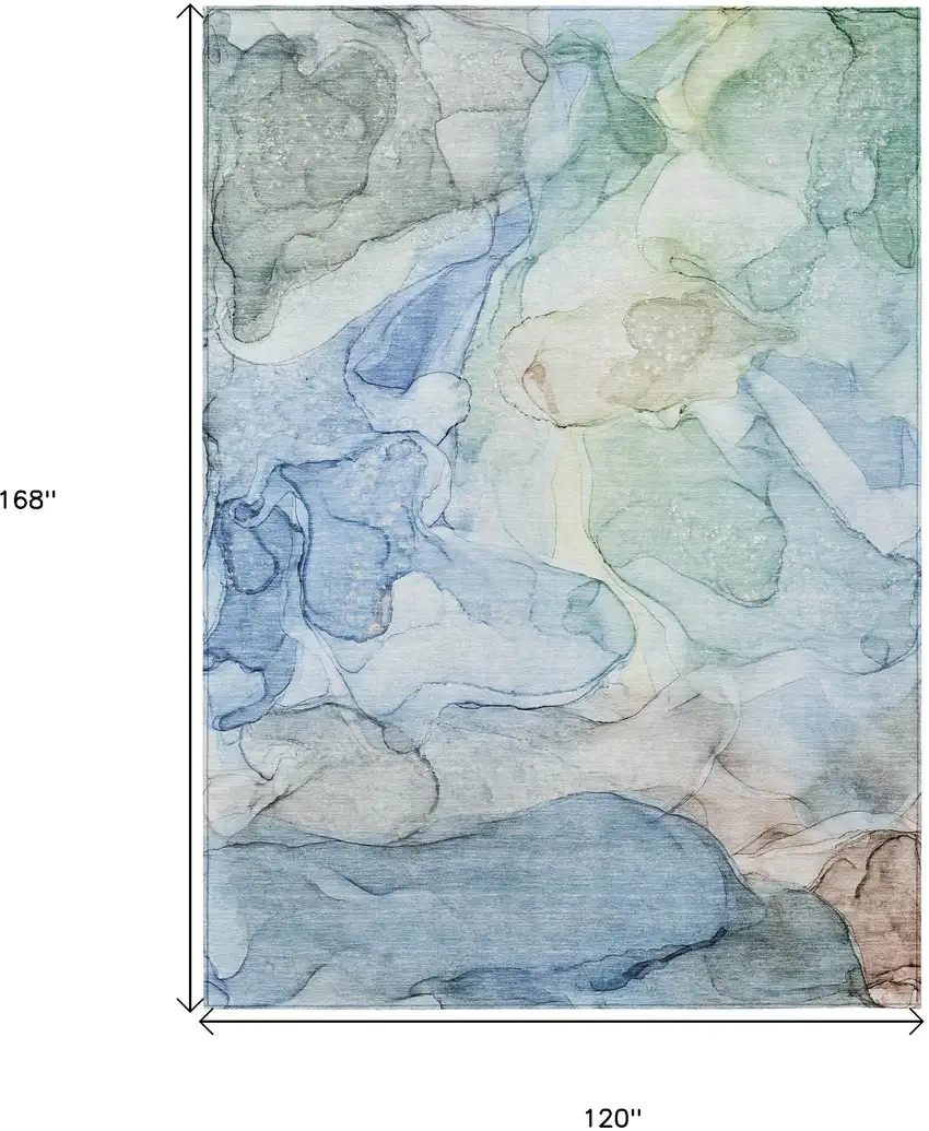 Blue Abstract Washable Non Skid Indoor Outdoor Area Rug Photo 3