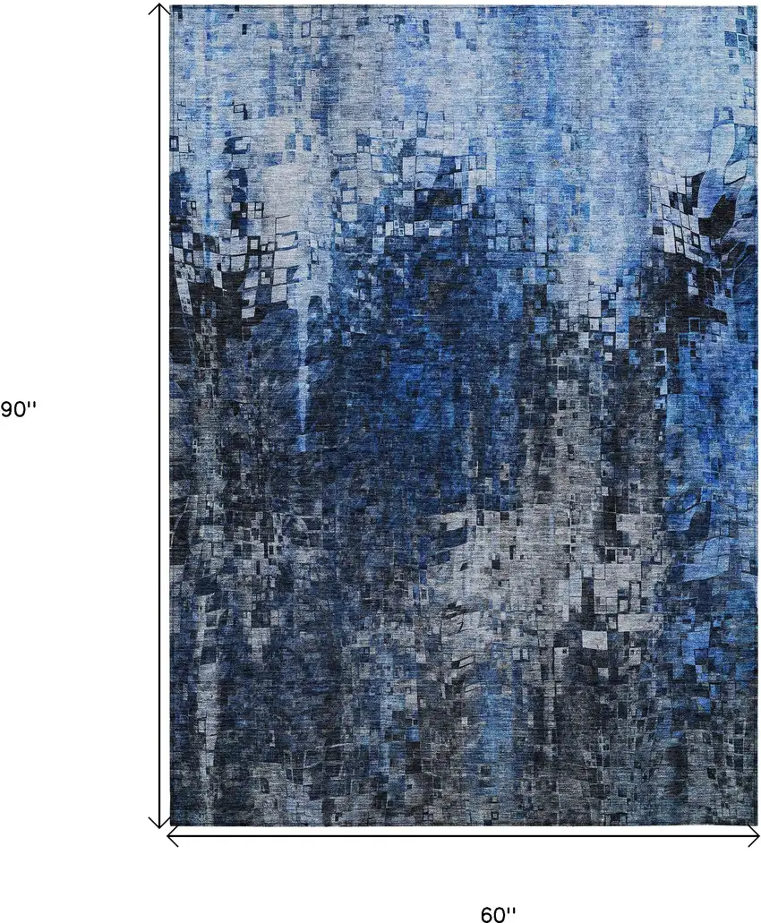 Blue Abstract Washable Non Skid Indoor Outdoor Area Rug Photo 3