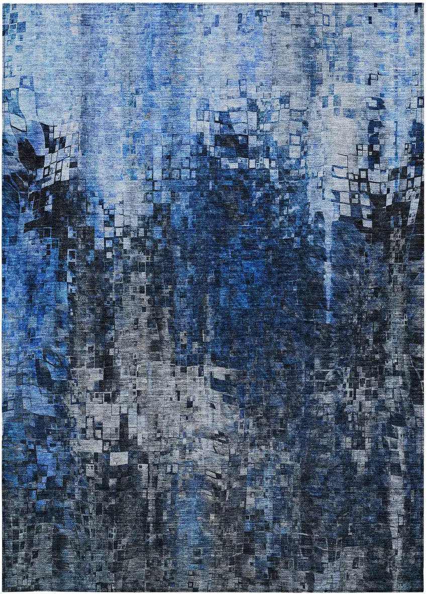 Blue Abstract Washable Non Skid Indoor Outdoor Area Rug Photo 6