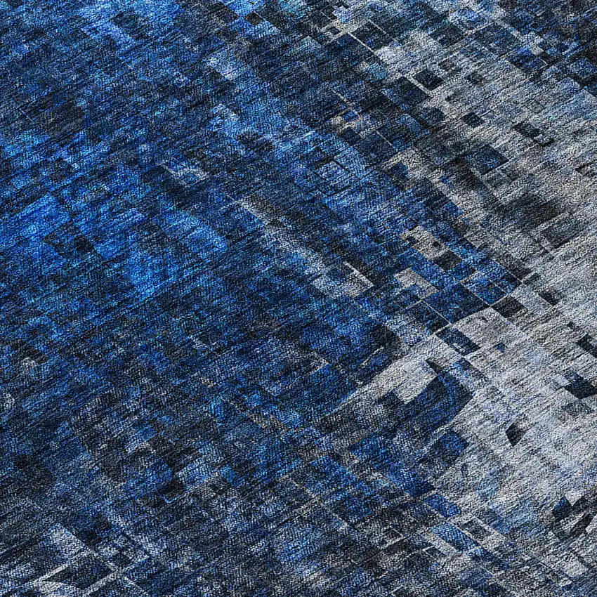 Navy Blue And Denim Blue Abstract Washable Indoor Outdoor Area Rug Photo 7