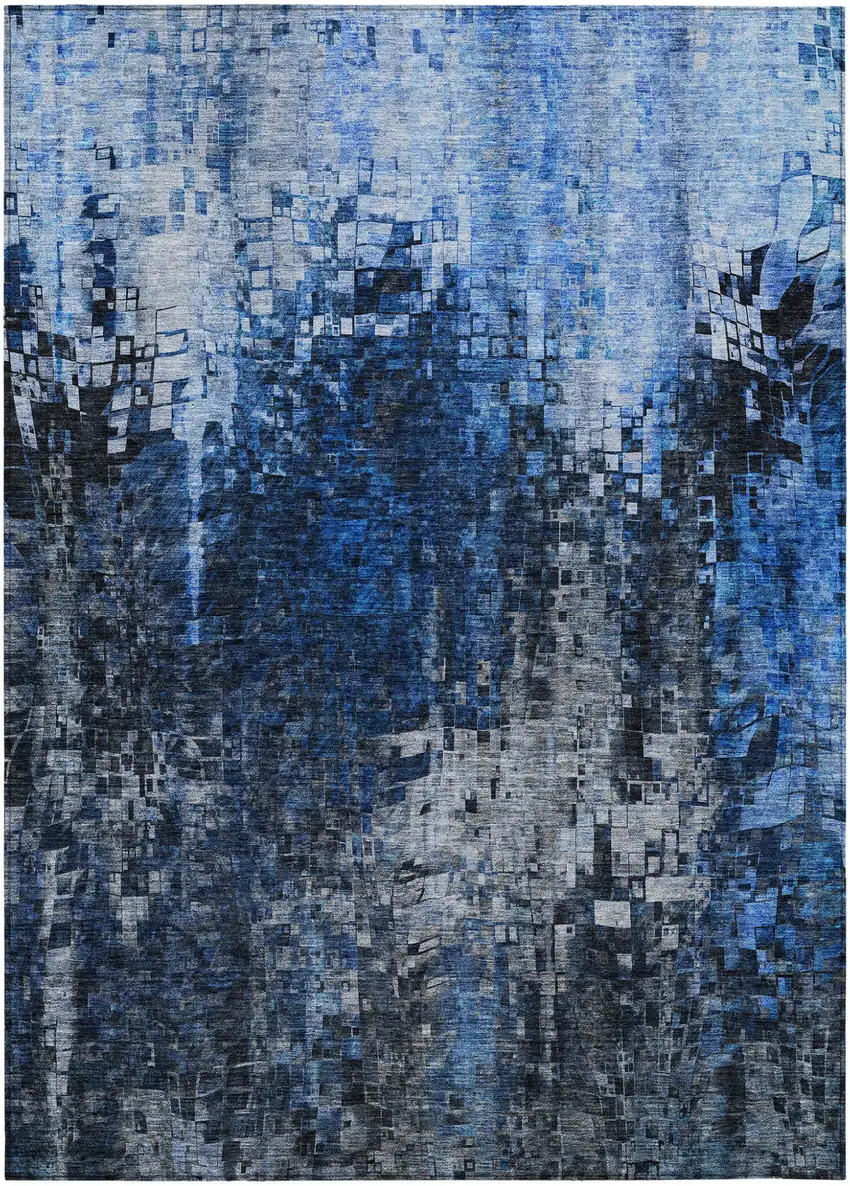 Blue Abstract Washable Non Skid Indoor Outdoor Area Rug Photo 2