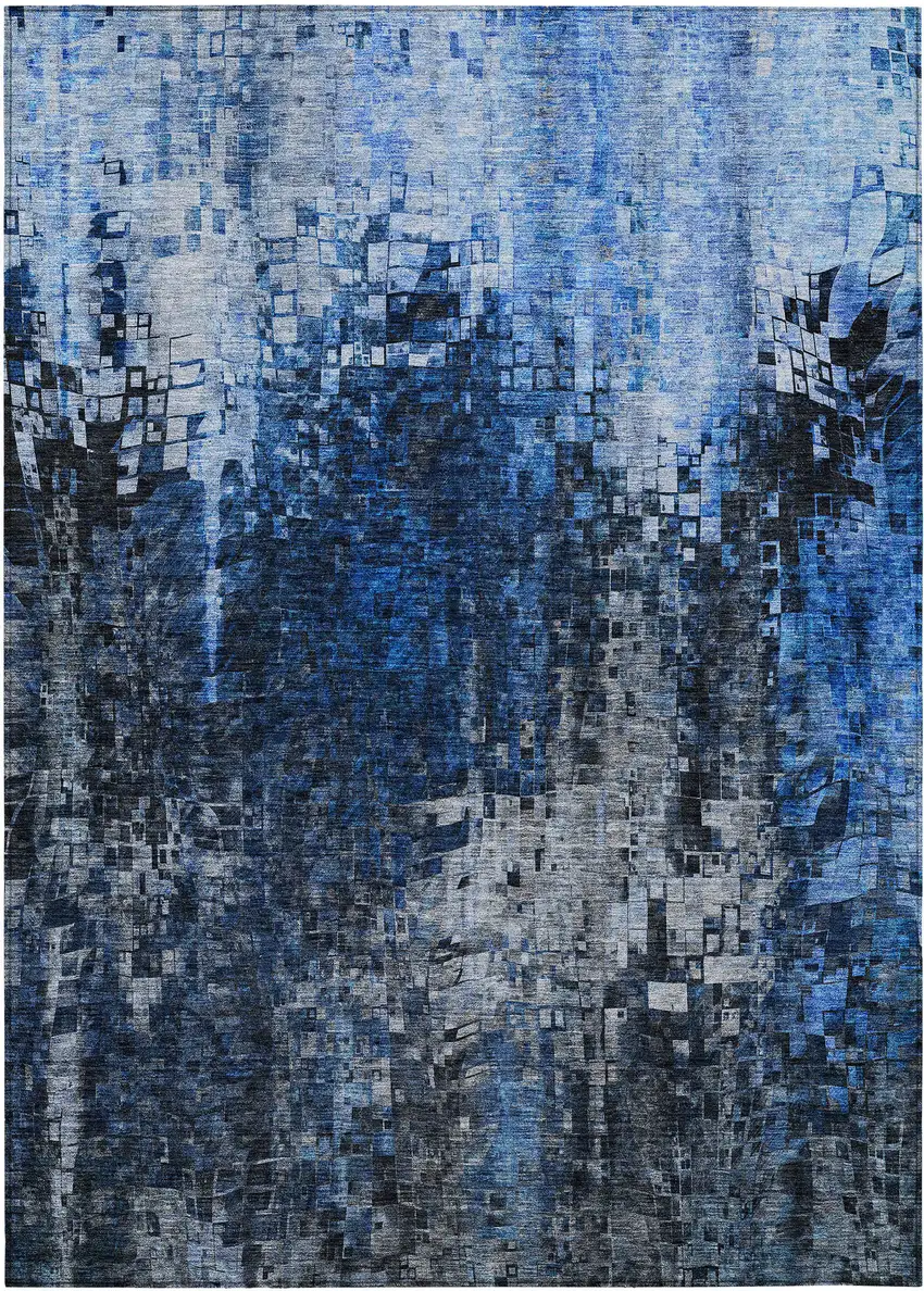 Blue Abstract Washable Non Skid Indoor Outdoor Area Rug Photo 2