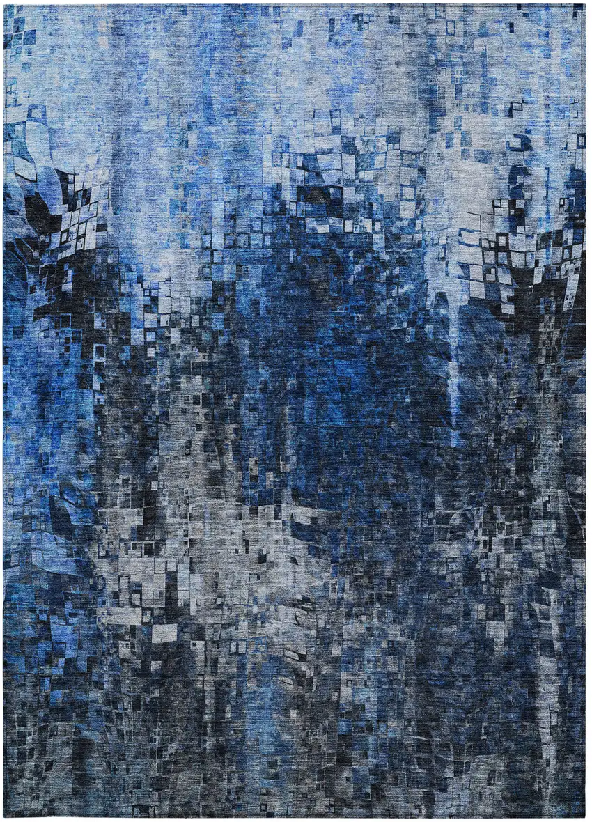 Blue Abstract Washable Non Skid Indoor Outdoor Area Rug Photo 6
