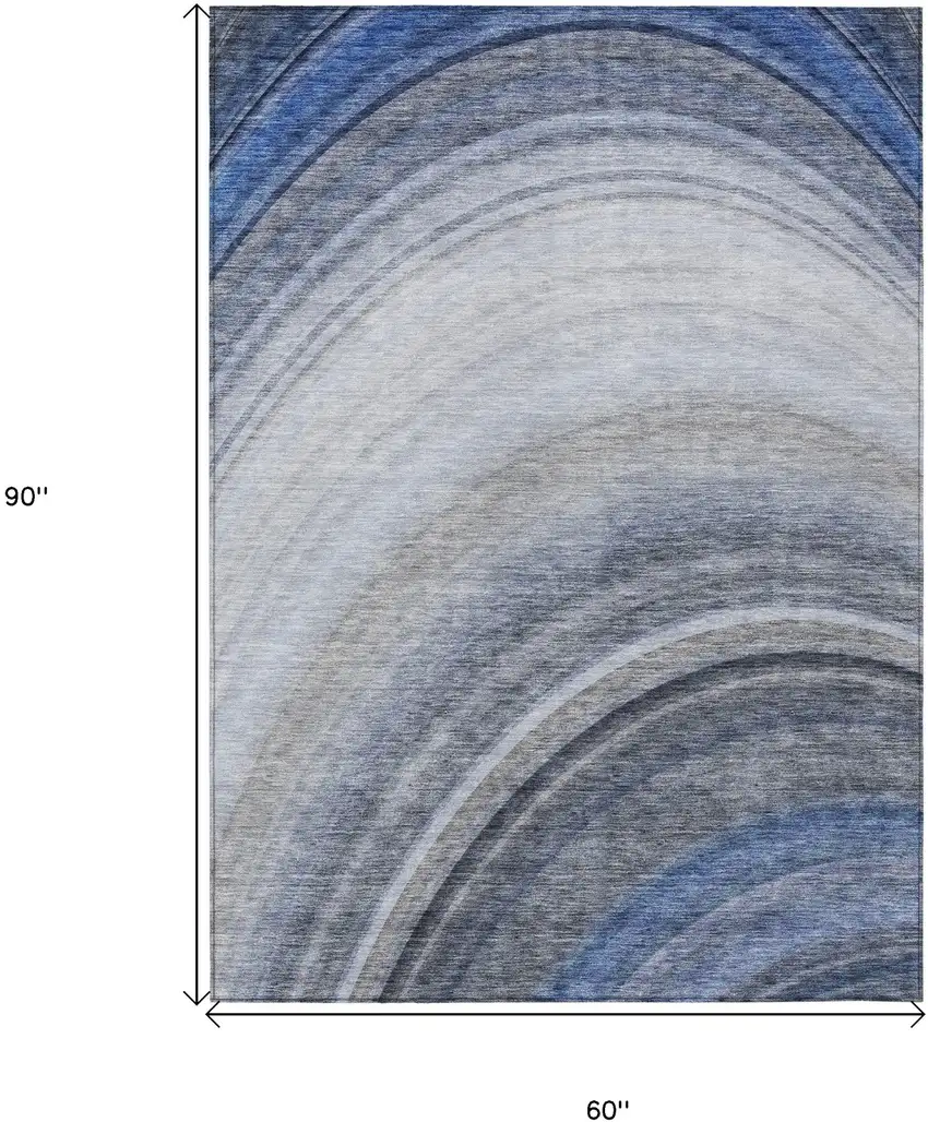 Blue Abstract Washable Non Skid Indoor Outdoor Area Rug Photo 3