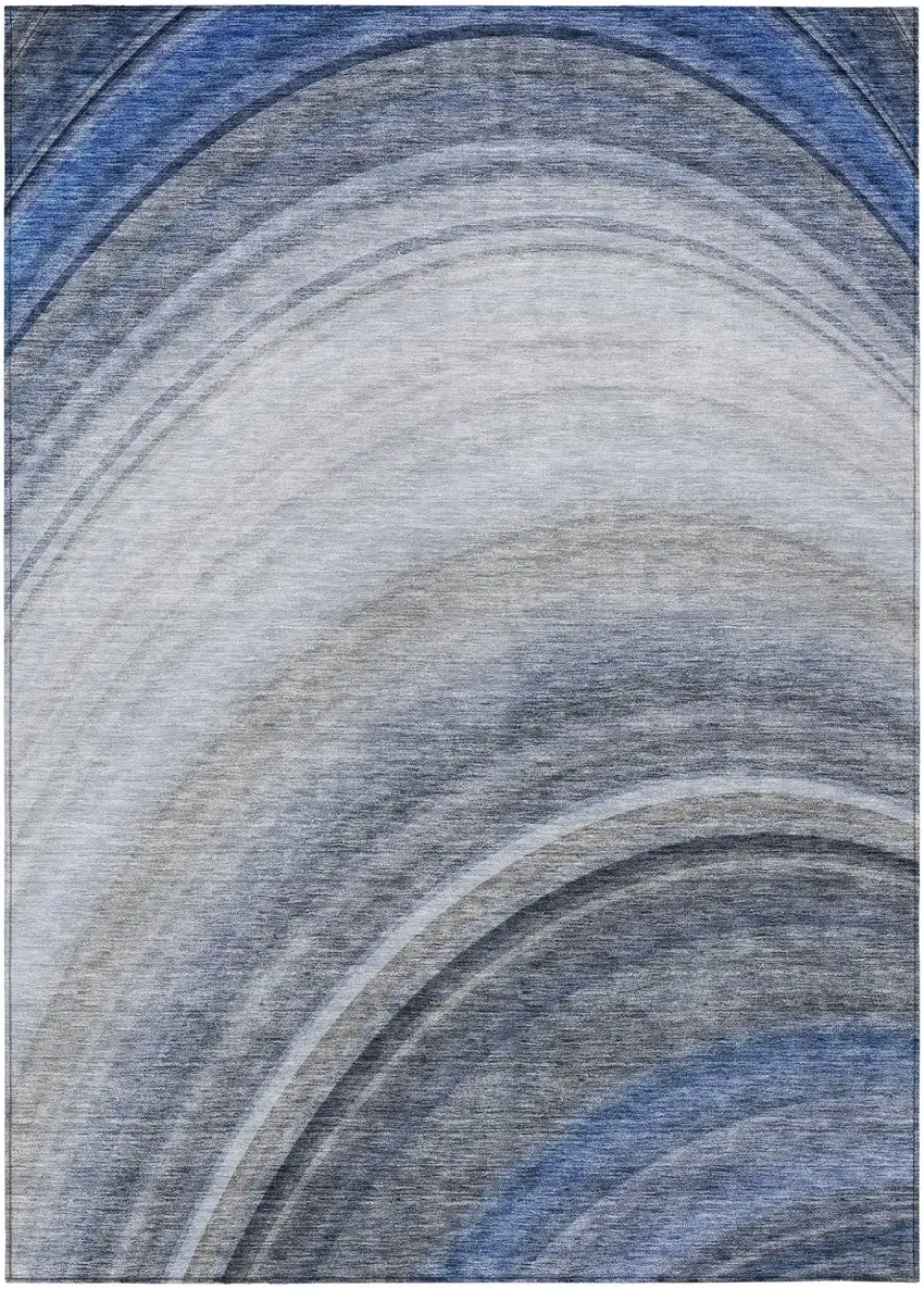 Blue Abstract Washable Non Skid Indoor Outdoor Area Rug Photo 1