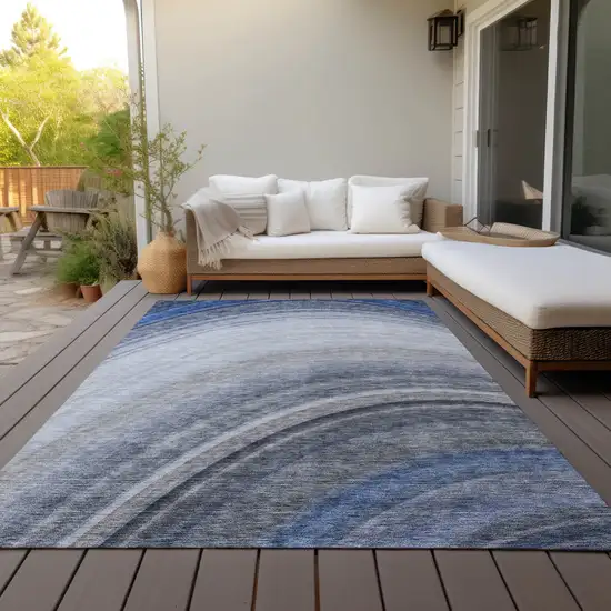 Blue Abstract Washable Non Skid Indoor Outdoor Area Rug Photo 7