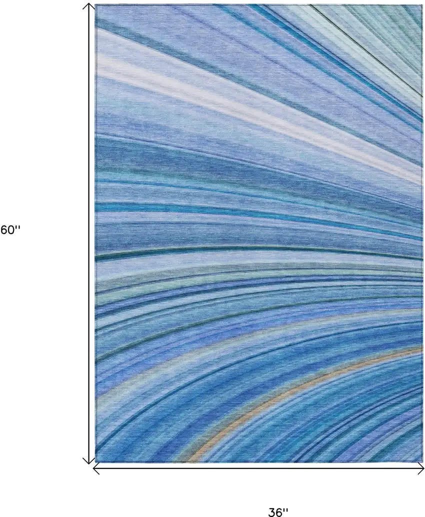 Blue Abstract Washable Non Skid Indoor Outdoor Area Rug Photo 3