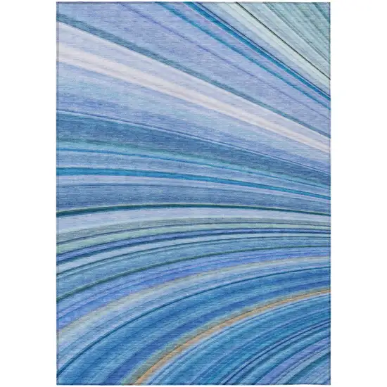 Blue Abstract Washable Non Skid Indoor Outdoor Area Rug Photo 2
