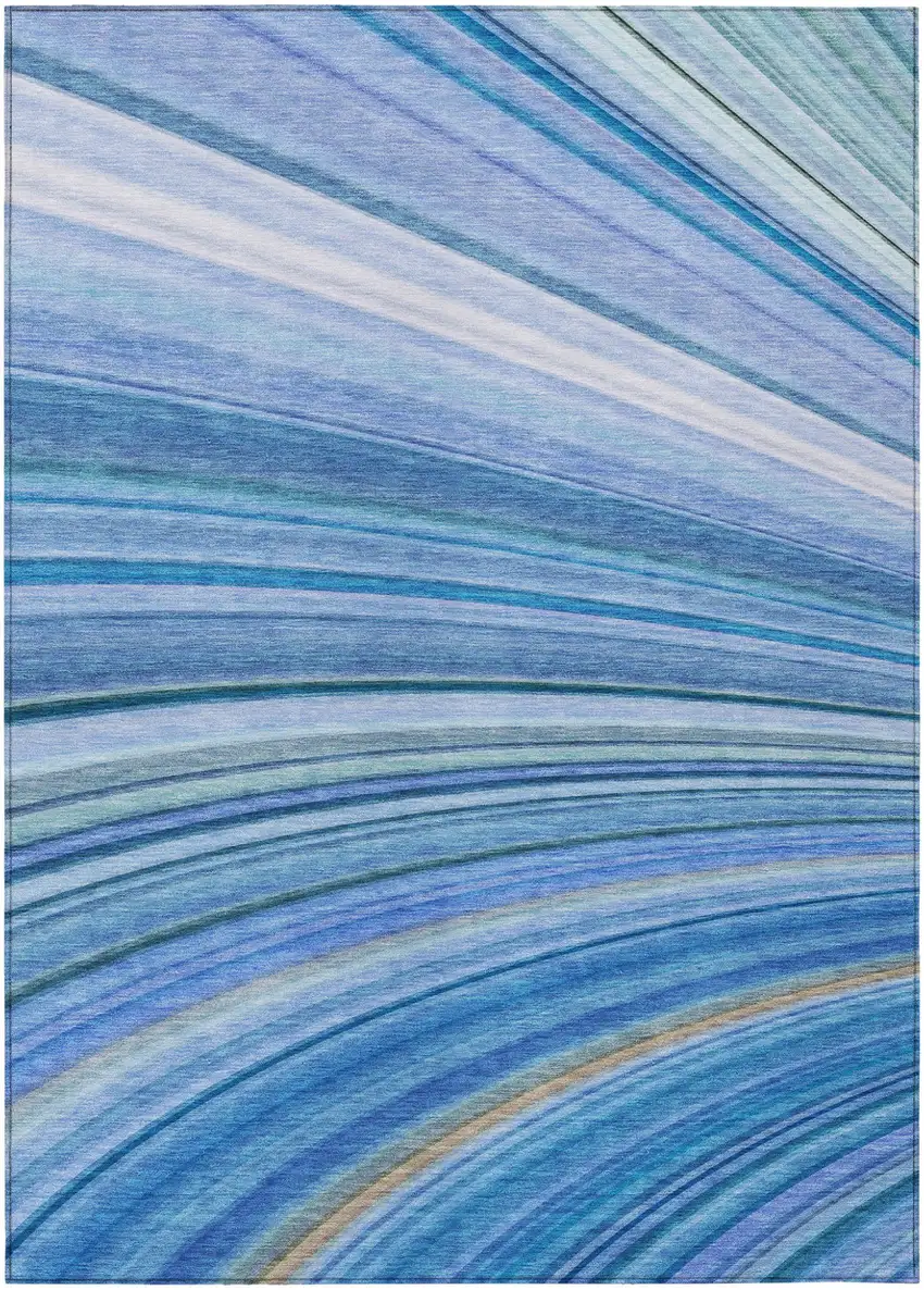 Blue Abstract Washable Non Skid Indoor Outdoor Area Rug Photo 2