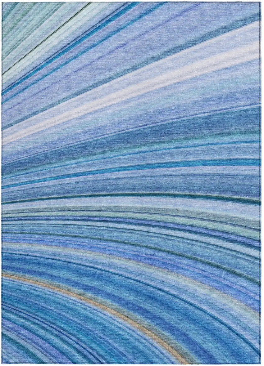 Blue Abstract Washable Non Skid Indoor Outdoor Area Rug Photo 6