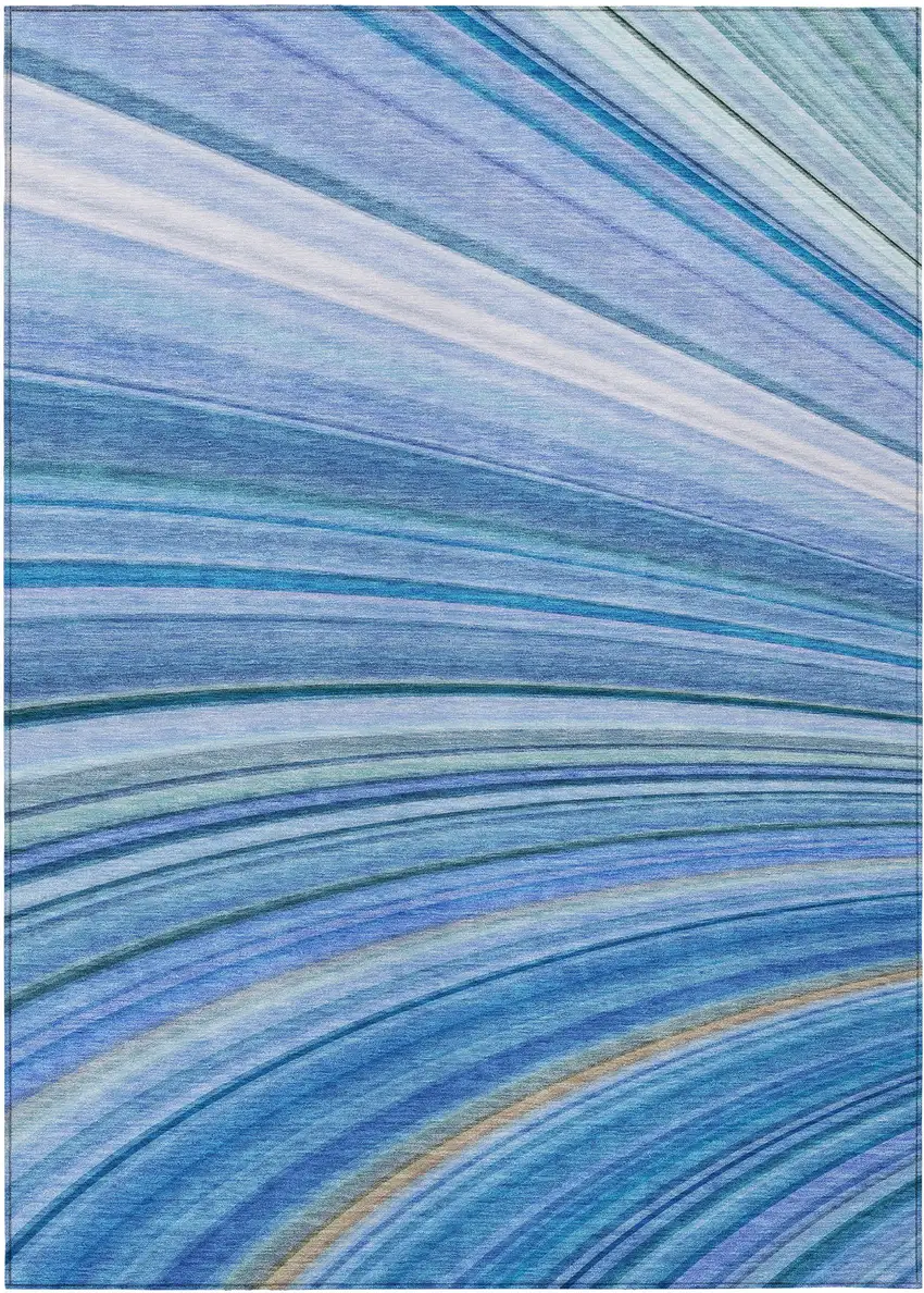 Blue Abstract Washable Non Skid Indoor Outdoor Area Rug Photo 2