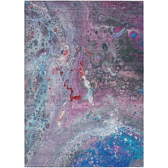 Blue Abstract Washable Non Skid Indoor Outdoor Area Rug Photo 2