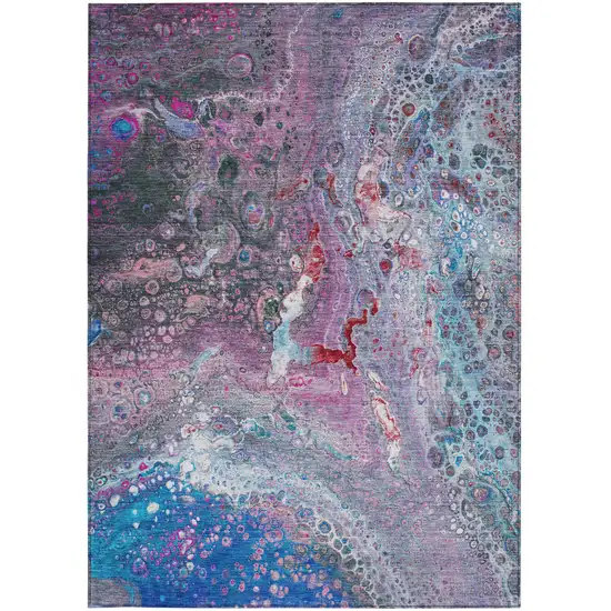 Blue Abstract Washable Non Skid Indoor Outdoor Area Rug Photo 7