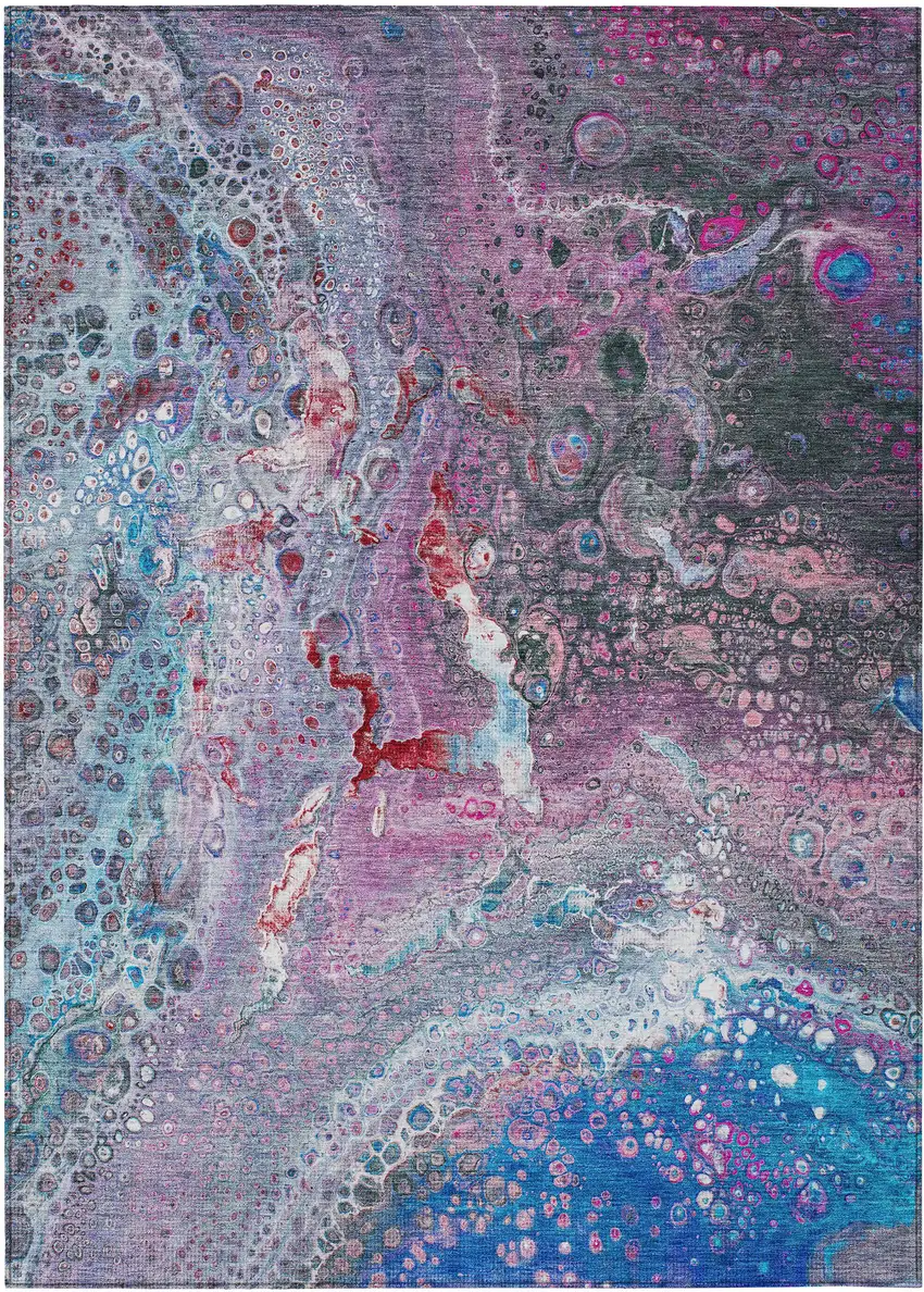 Blue Abstract Washable Non Skid Indoor Outdoor Area Rug Photo 2