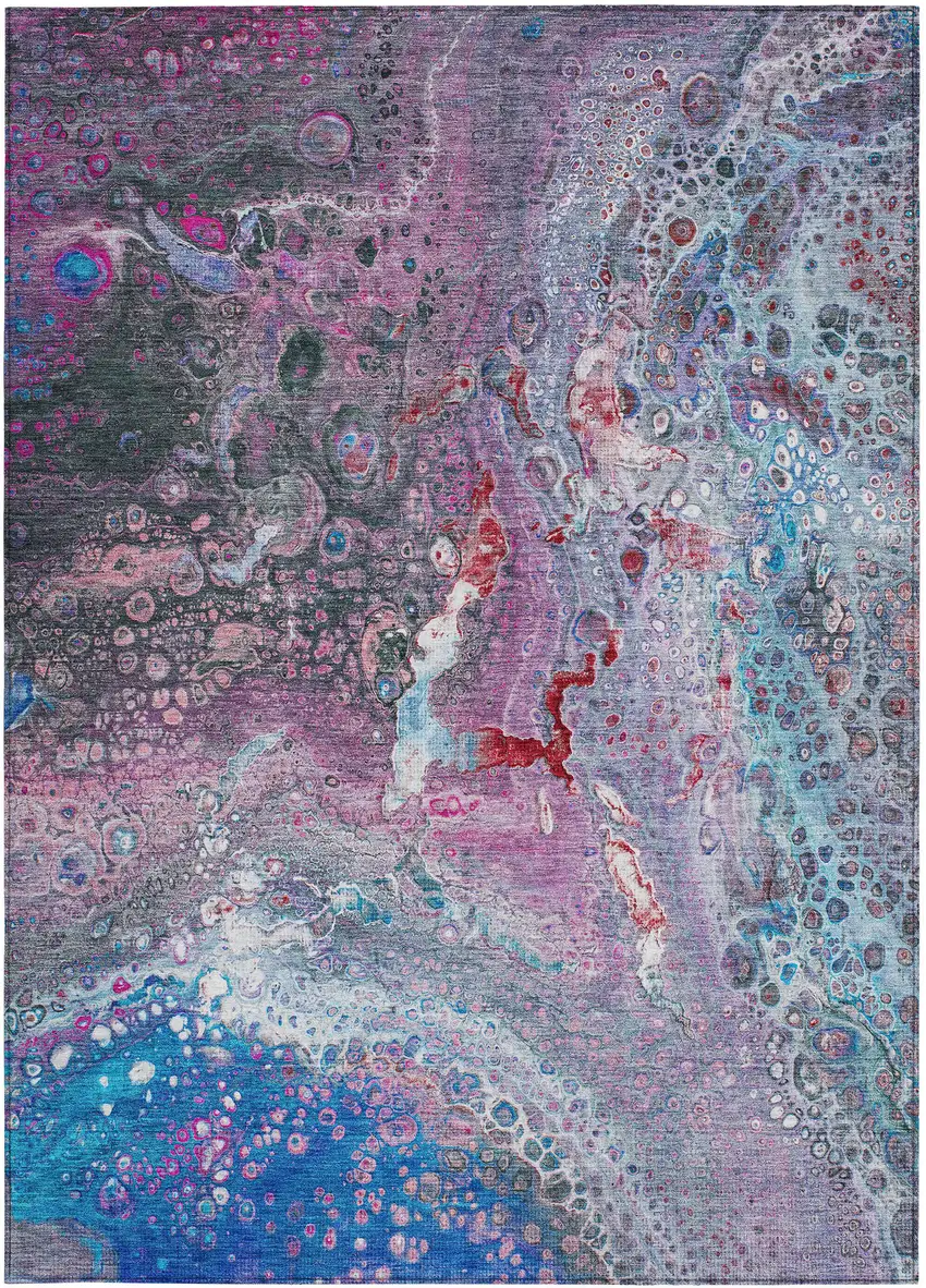 Blue Abstract Washable Non Skid Indoor Outdoor Area Rug Photo 6