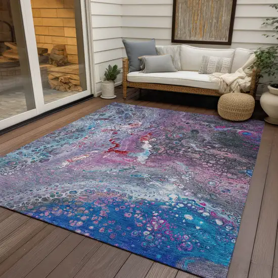 Sky Blue And Purple Abstract Washable Indoor Outdoor Area Rug Photo 9