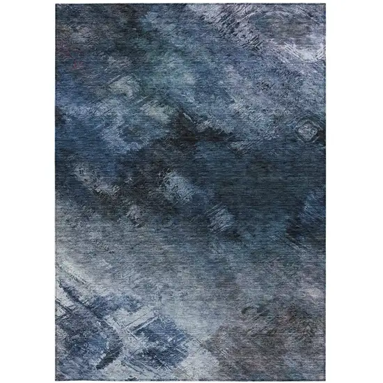 Blue Abstract Washable Non Skid Indoor Outdoor Area Rug Photo 5