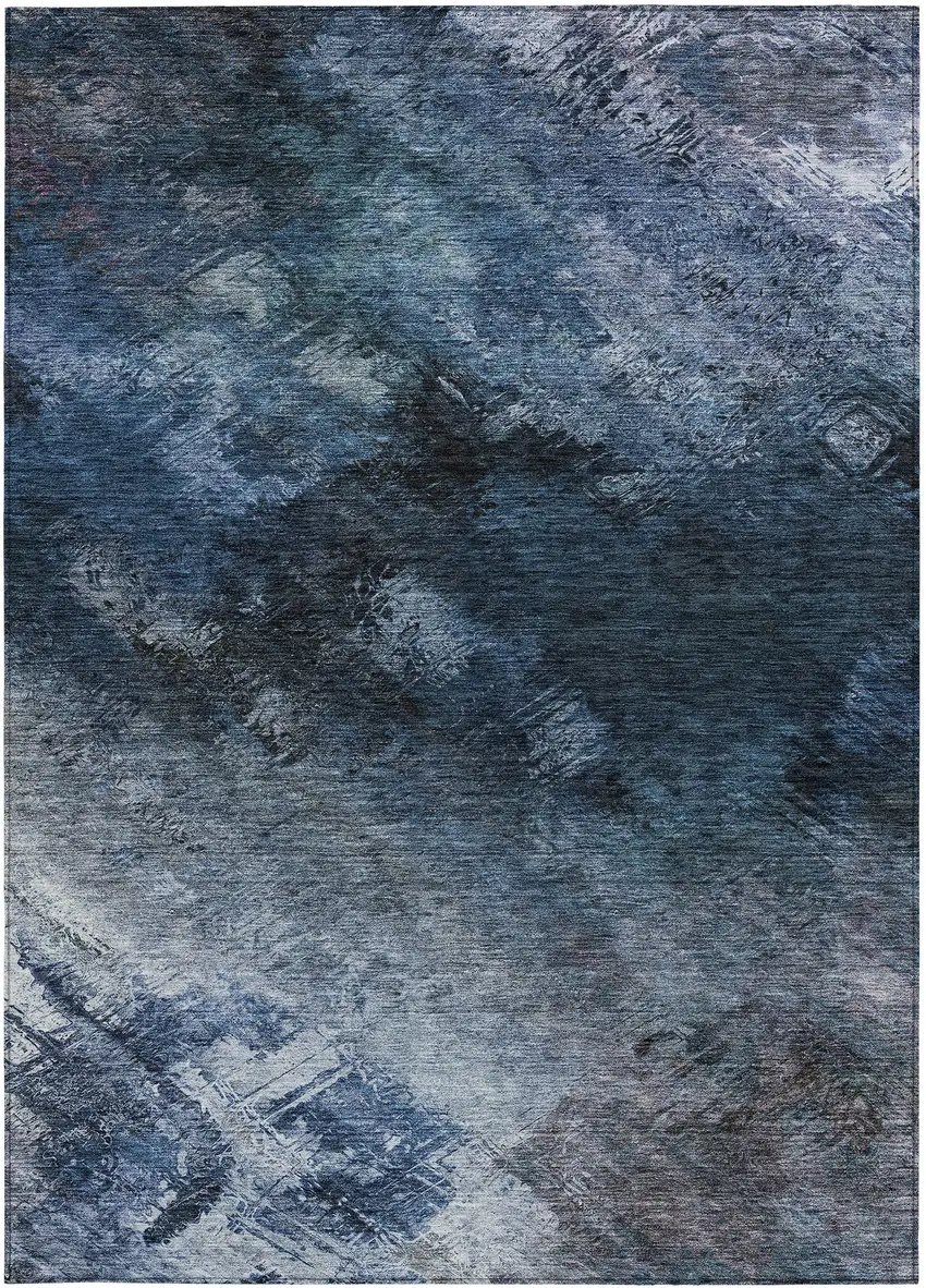 Blue Abstract Washable Non Skid Indoor Outdoor Area Rug Photo 5