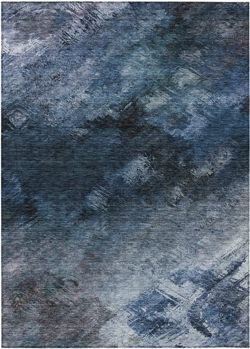 Blue Abstract Washable Non Skid Indoor Outdoor Area Rug Photo 2