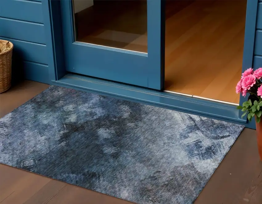Blue Abstract Washable Non Skid Indoor Outdoor Area Rug Photo 1