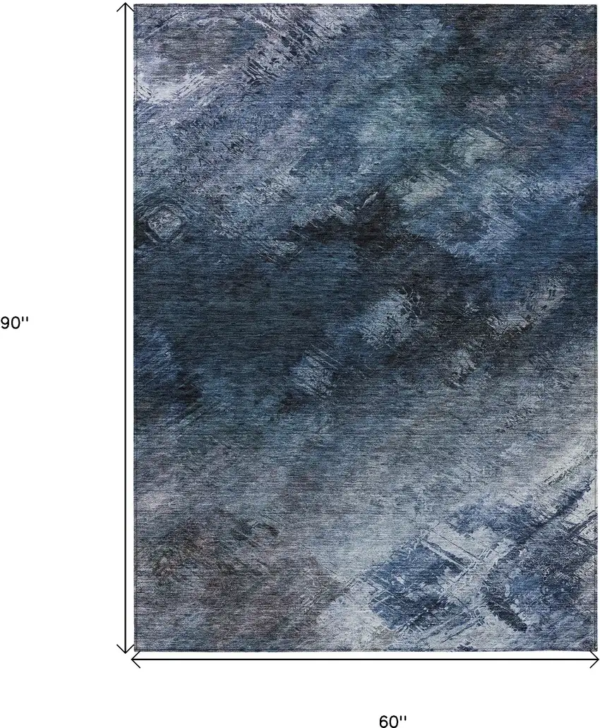 Blue Abstract Washable Non Skid Indoor Outdoor Area Rug Photo 9