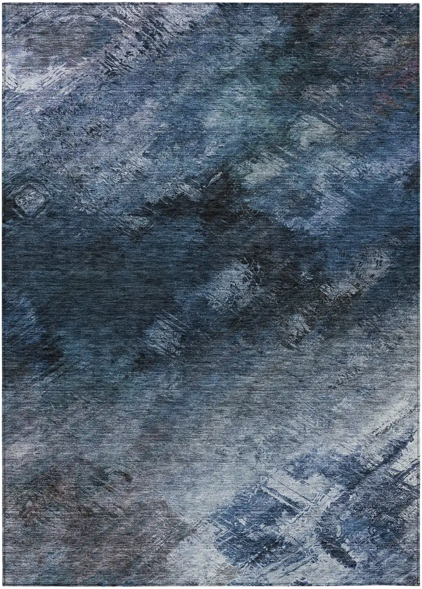 Blue Abstract Washable Non Skid Indoor Outdoor Area Rug Photo 1