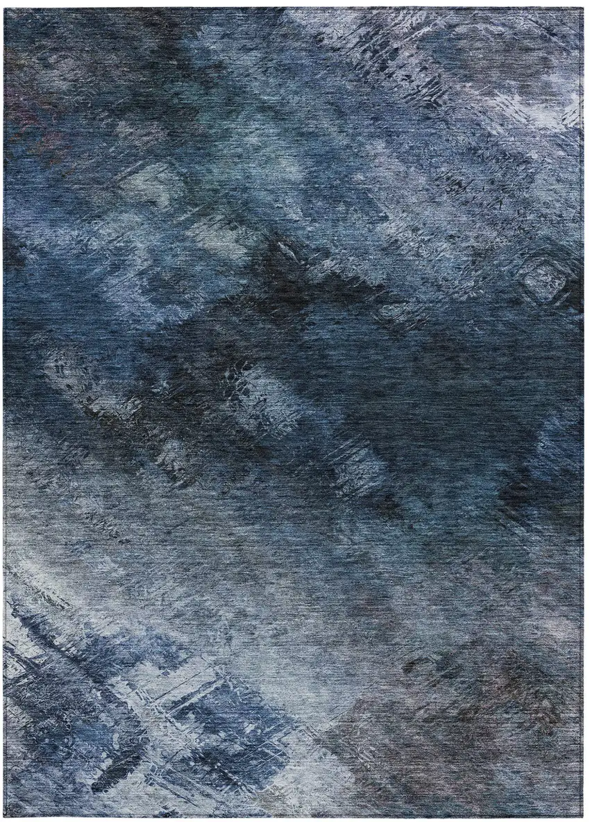 Blue Abstract Washable Non Skid Indoor Outdoor Area Rug Photo 4