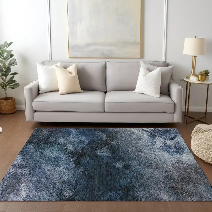 Blue Abstract Washable Non Skid Indoor Outdoor Area Rug Photo 6