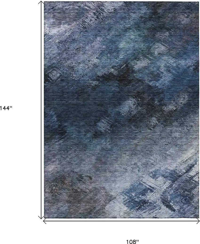 Navy Blue And Denim Blue Abstract Washable Indoor Outdoor Area Rug Photo 3