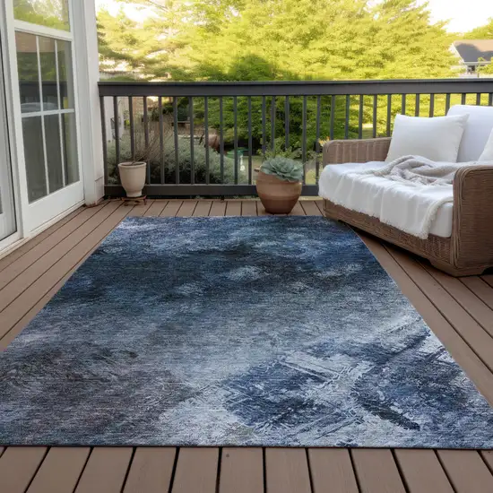 Navy Blue And Denim Blue Abstract Washable Indoor Outdoor Area Rug Photo 8