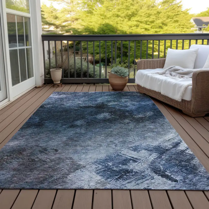 Navy Blue And Denim Blue Abstract Washable Indoor Outdoor Area Rug Photo 8