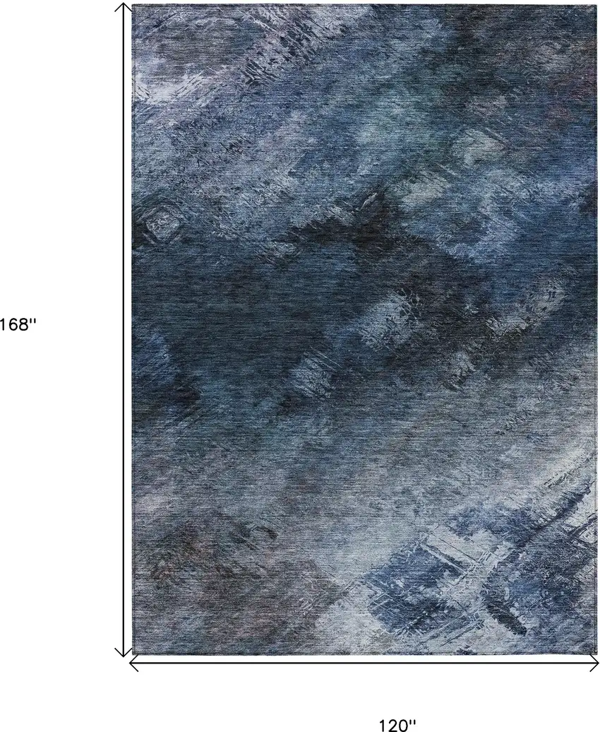 Blue Abstract Washable Non Skid Indoor Outdoor Area Rug Photo 3