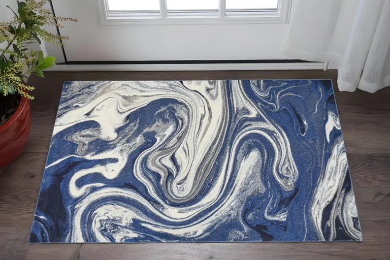 Blue Abstract Waves Area Rug Photo 5