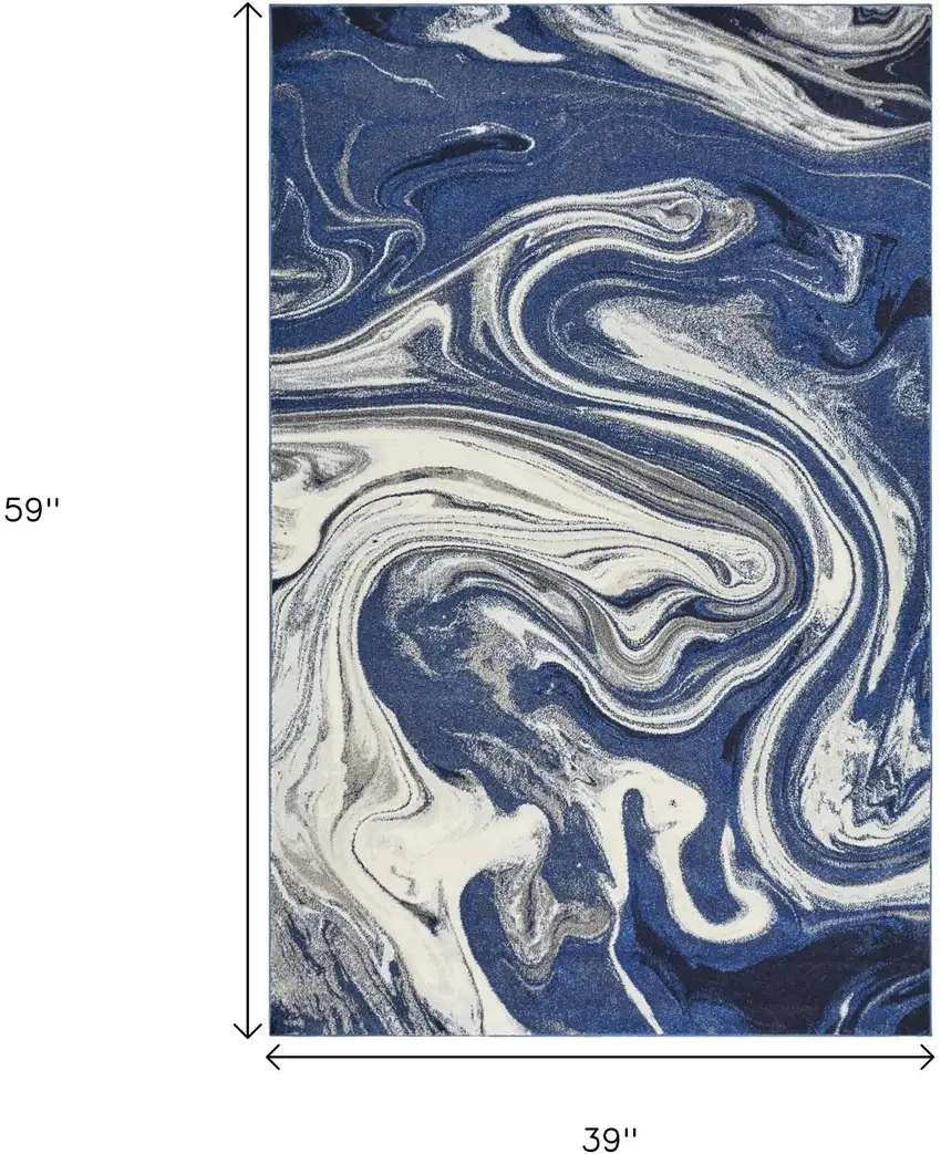 Blue And Beige Abstract Area Rug Photo 3