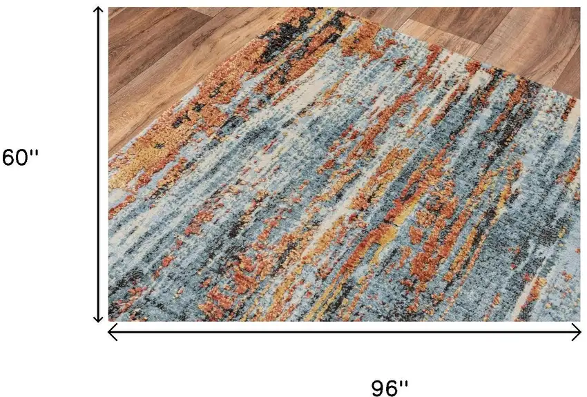 Blue And Apricot New Zealand Lambs Wool Abstract Hand Carved Handmade Area Rug Photo 6