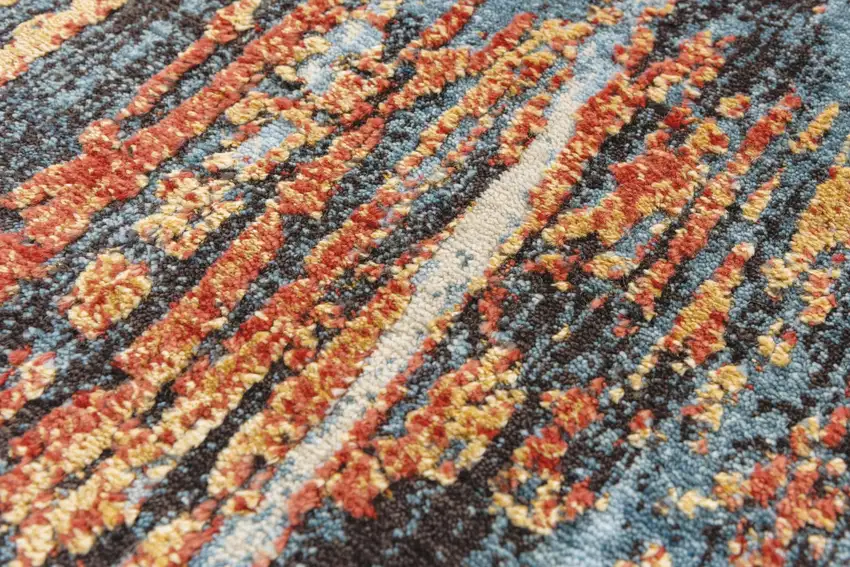 Blue And Apricot New Zealand Lambs Wool Abstract Hand Carved Handmade Area Rug Photo 4