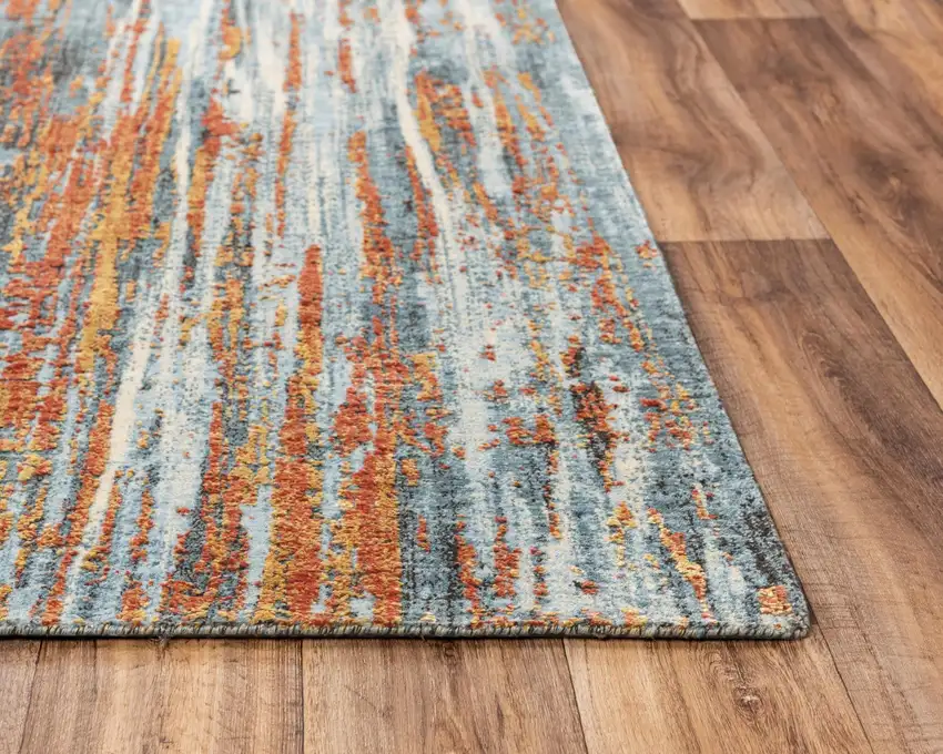 Blue And Apricot New Zealand Lambs Wool Abstract Hand Carved Handmade Area Rug Photo 3