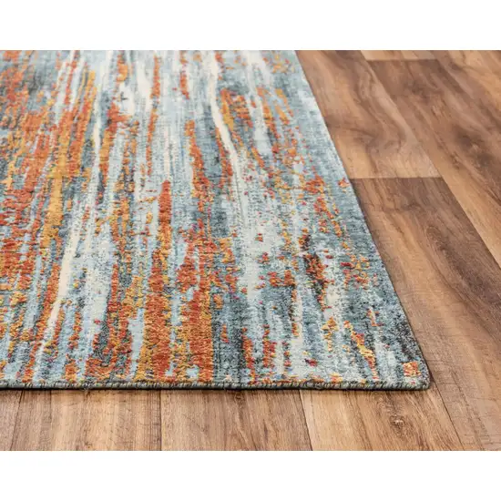Blue And Apricot New Zealand Lambs Wool Abstract Hand Carved Handmade Area Rug Photo 3