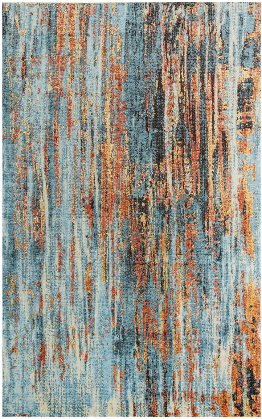 Blue And Apricot New Zealand Lambs Wool Abstract Hand Carved Handmade Area Rug Photo 2